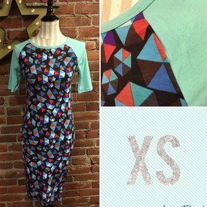LuLaRoe LLR Julia stretchy knit dress ★ black geo print + mint raglan ★ size XS